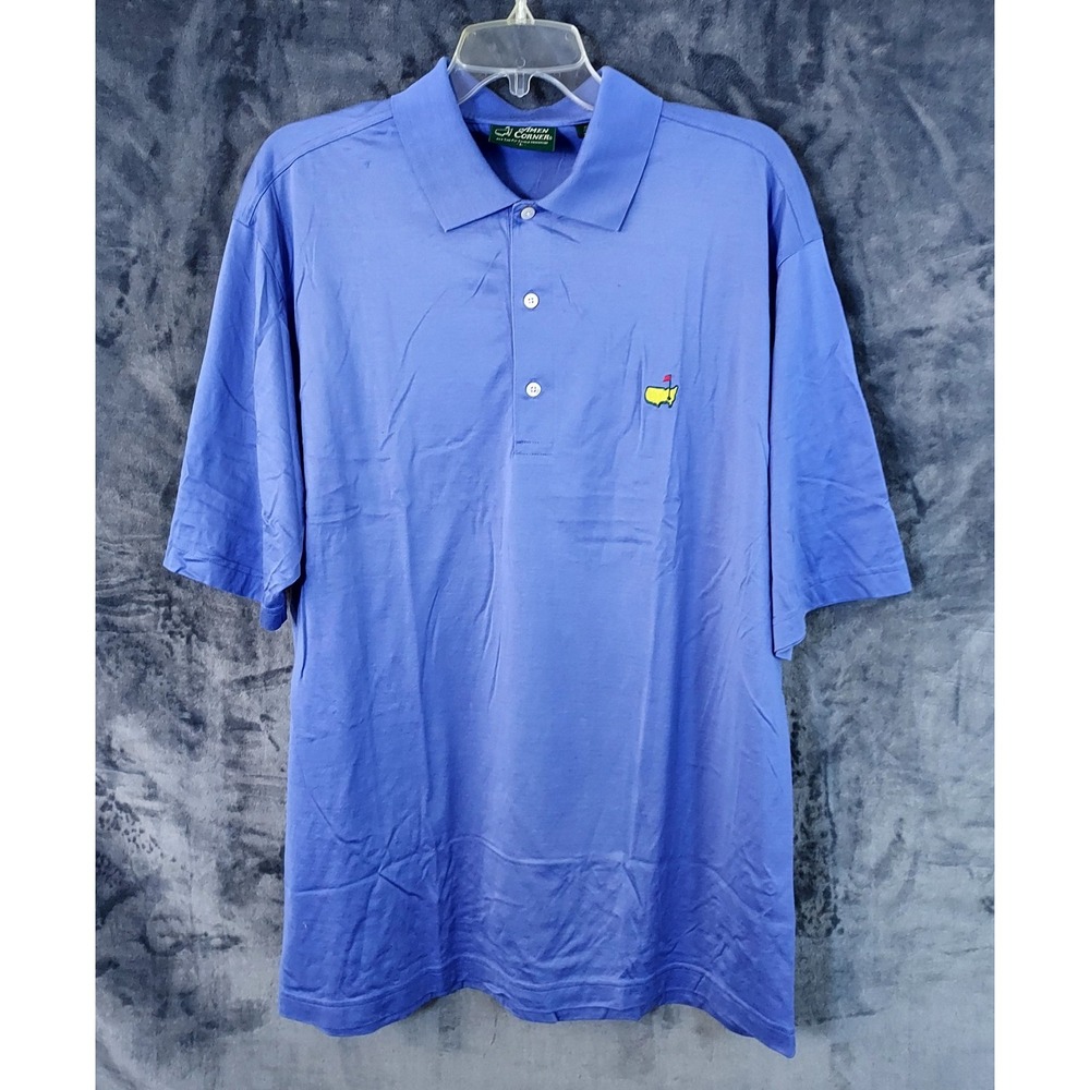 Vtg Masters Amen Corner 80s Polo  Shirt Men Large Blue Cotton Golf Hong Kong NOS - Picture 5 of 13